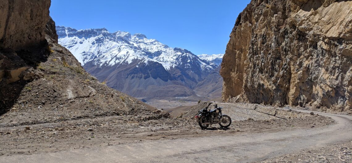 Motorcycle taking a break in Spiti Valley